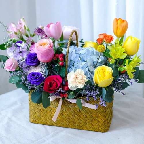 Colorful Fresh Flower Basket-Birthday Flowers Basket