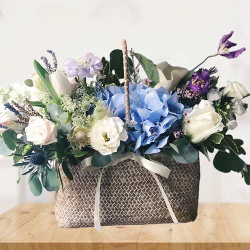 Light Blue And White Flower Basket-Thank You Flower Basket