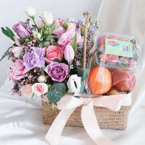 Flower And Fruit Arrangement-Flower And Fruit Basket Delivery