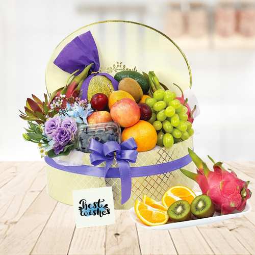 Fruits And Flower Delight Basket-Fruit Basket For Mother's Day