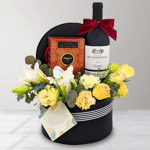 Pair Of Flower And Wine-Congrats Gifts For Colleague