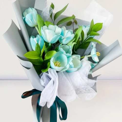 10 Stalk Blue Tulip Bouquet-Flowers For Best Friend Birthday