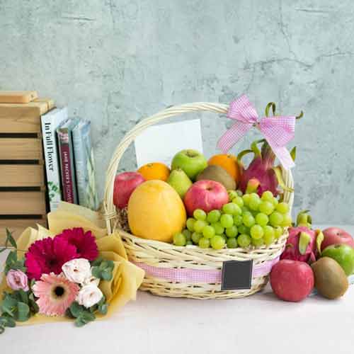 Fresh Fruits With Flower Bouquet-Fruits Basket For Mother's Day Singapore