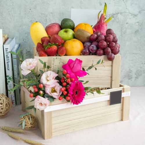 Fresh Fruit With Flower Arrangement-Flower Fruit Arrangements To Singapore