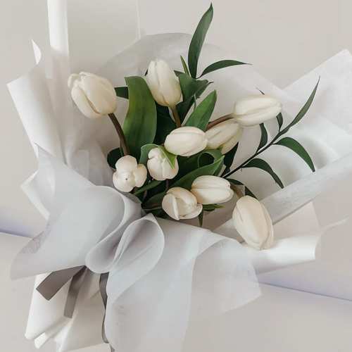 White Tulip Bouquet-Bouquets For Funerals