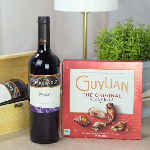 Red Wine N Guylian Chocolates-Wine And Chocolate Hamper Singapore