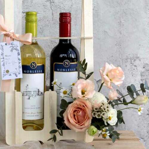 Dous Wine N Flower Arrangement-Wine And Flower Gift Baskets To Singapore