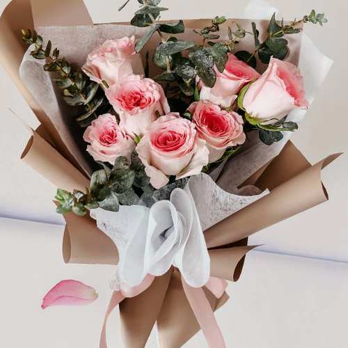 8 Pink Roses Bouquet-Pink Roses For Valentines Day