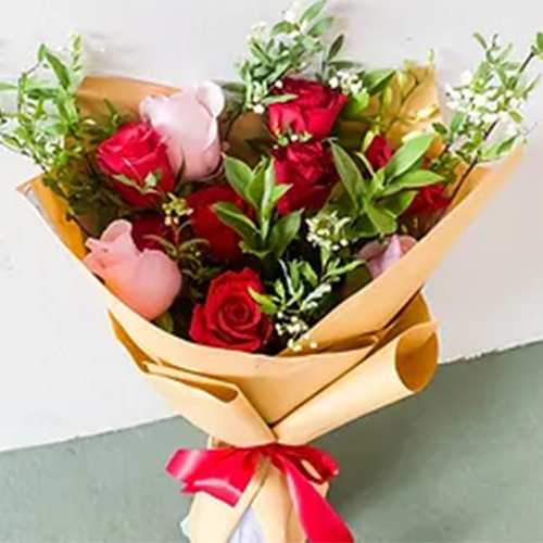 Red N Pink Rose Bouquet-Valentine's Day Red And Pink Roses