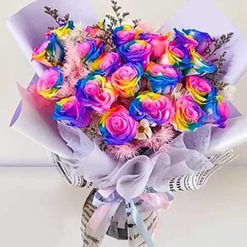 Rainbow Preserved Roses-Preserved Rainbow Roses Bouquet