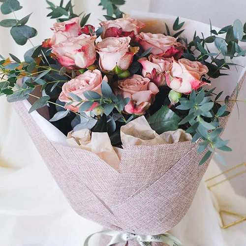 Bouquet Of Cappucino Roses And Eucalyptus-Anniversary Roses For Wife