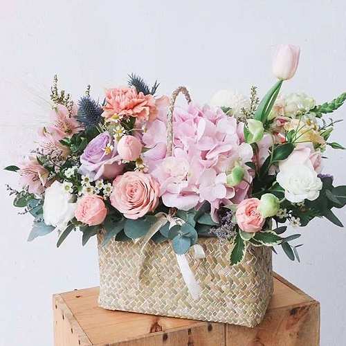 Paspel Pink Flower Basket-Anniversary Flower Basket